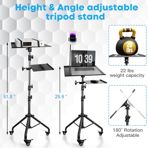 Portable Laptop & Projector Stand with Phone Holder and Mouse Tray £¬Adjustable Height Tripod Stand for Laptop, Projector, DJ, Sheet Music£¬Black