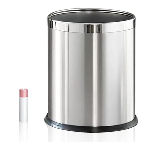 YOJIA 2.64 Gallon/10L Silver Bathroom Stainless Steel Trash Can, Single Layer, Bathroom Garbage Can, Elegant, Modern Office Waste Basket, for Bedroom, Kitchen, Hotel, Cafe, Business(10L Silver)