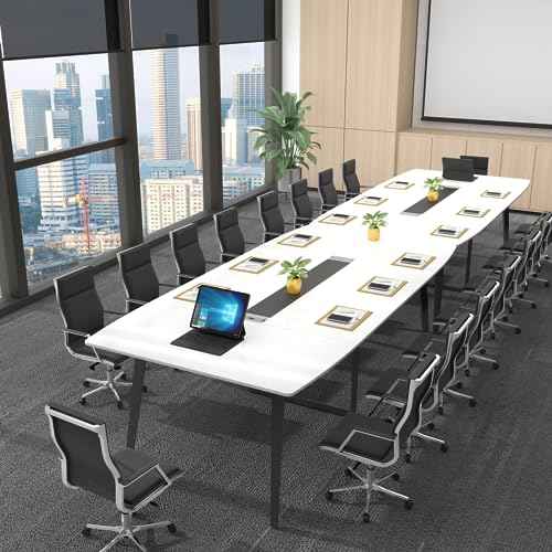 Loomie 8FT Conference Table, 94.49" L x 47.24" W x 29.53" H Meeting Seminar Table with Grommet, Large Boat Shaped Computer Desk, Boardroom Desk for Office Meeting Conference Room,White
