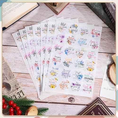 600 Pcs Bible Verse Stickers, 24 Styles Floral Scripture Stickers Christian Religious Inspirational Decals for Crafts Cards Envelope Seals and Christian Party,1.5 Inch