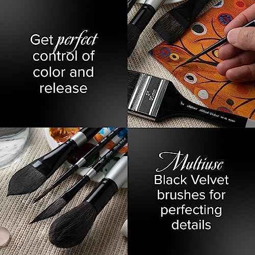 Silver Brush Limited WC-3208S Black Velvet Variety Set, Professional Premium Artist Paintbrushes for Watercolor, Gouache, Inks, & Dyes, Set of 3, Round, Script Liner, & Flat Wash Brushes, Short Handle