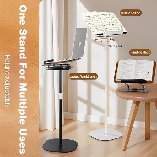 Podium Stand, Adjustable Lectern & Book Stand with Storage Tray Detachable 360¡Æ Rotating Table Heavy-Duty Metal Base for Presentations, Speech, Church, Classroom (White)