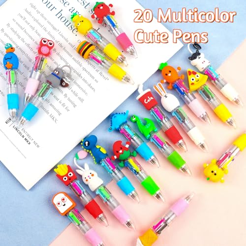 CZWZ 24-Pack Mini Multicolor 4-in-1 Ballpoint Pens for Kids, Cute Party Favors