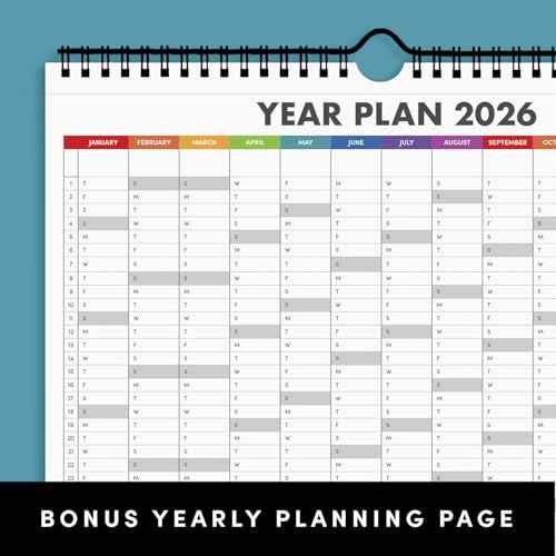 PAPERAGE 2026 Calendar, 12 Months (January 2026 - December 2026), Small (9 in x 11 in), Minimalist Wall and Desk Calendar with Monthly Views, Yearly Plans & Notes Section ? Rainbow
