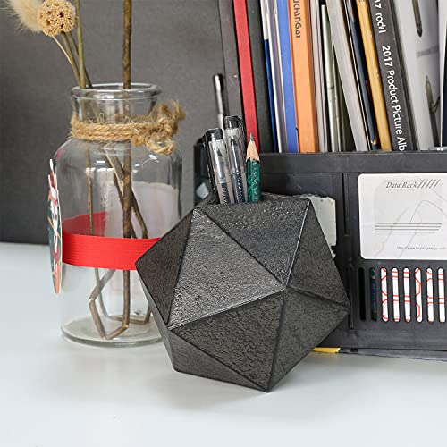 Ambipolar Geometric Cast Iron Bookends - Modern Black Decorative Book Holders Set of 2