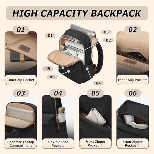 Laptop Backpack for Women Fit 14 Inch Stylish Daypack Notebook Travel Work Commuter Casual Daypack Backpack Purse for Women Travel Business (Black)