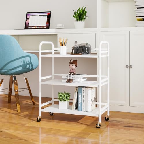HDANI 3 Tier Metal Utility Multipurpose Rolling Cart,Large Capacity Heavy Duty Rolling Cart with 2 Lockable Wheels for Home,Office,Kitchen,Bathroom,Bedroom,White