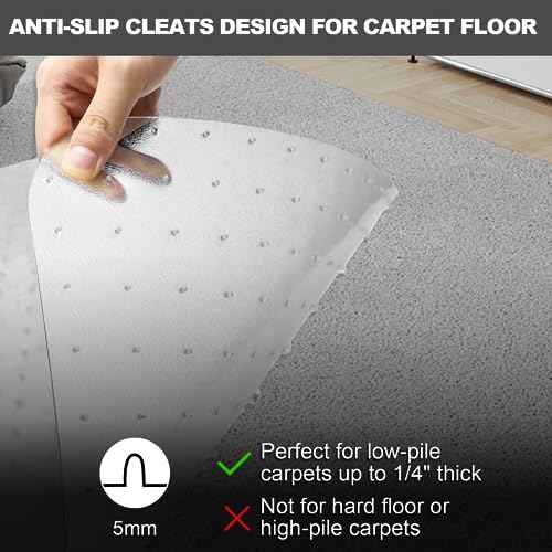 Chair Mat for Carpet- Low Pile (1/4" Thick) Carpet Protector for Office Gaming Computer Desk Chair. Heavy Duty Desk Chair Mat for Carpeted Floors, Semi Transparent (for Carpet Floor)