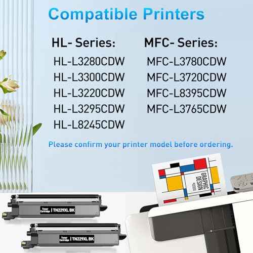 TN229XLBK High Yield Toner Cartridge with Chip Replacement for Brother TN229XLTN229 Black for MFC-L3780CDW MFC-L3720CDW HL-L3220CDW HL-L3280CDW Printer (TN229XLBK High Capacity, 2-Pack)