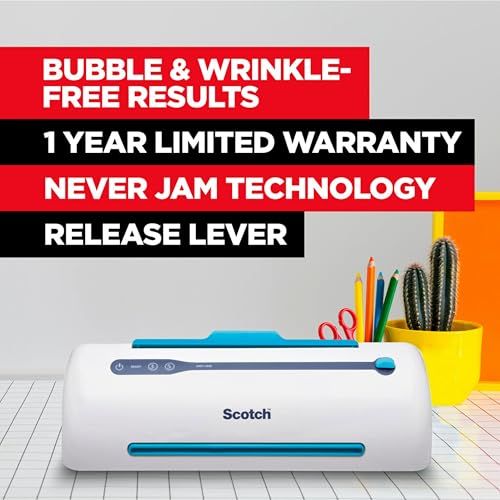 Scotch PRO TL906 Thermal Laminator, 1 Laminating Machine, White/Blue, Laminate Recipe Cards, Photos and Documents, for Home, Office or School Supplies, 9 in.