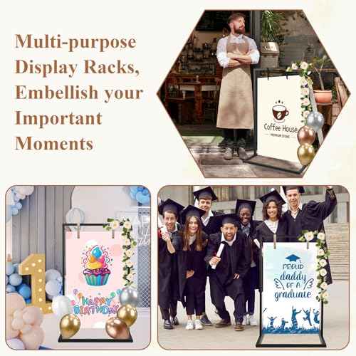 Wedding Welcome Sign Holder, Detachable Welcome To Our Wedding Sign Stand with Balloons, Sign Hanging Straps, Eucalyptus Rose Vines, Easel Stand for Sign, Wedding Seating Chart Stand, Poster(Black)