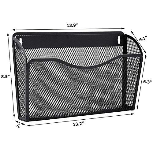 EASEPRES 3-Pack Mesh Hanging File Organizer Wall Mount Pocket Folder Black