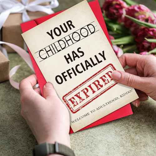 Funny 18th Birthday Card for Him Her, Rude 18 Year Old Birthday Card, Special Bday Gift for 18 Year-Old Son Daughter Best Friend Adult (Childhood has Expired)