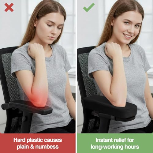 Smiry Black Memory Foam Armrest Pads for Office Chair - Non-Slip Velvet Covers, 2 Pack