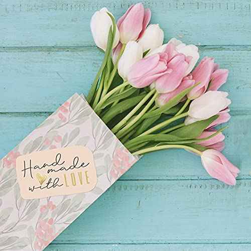 easykart labels 3000 Hand Made with Love Stickers, 1.75" x 2.75" Special Shape Design with Gold Foil and Light Peach Background | Highly Recommended for Small Business Owners