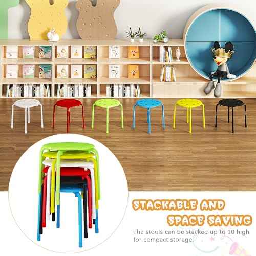 VECELO Stackable Stools for Classroom, 12" Height Plastic Portable Stacking Stool Chairs with Non-Slip Foot Mats for School Daycare Kindergarten Living Room (6 Pack)