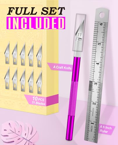 Purple DIYSELF Craft Hobby Knife Set with 10 Extra #11 Blades & 6-Inch Ruler