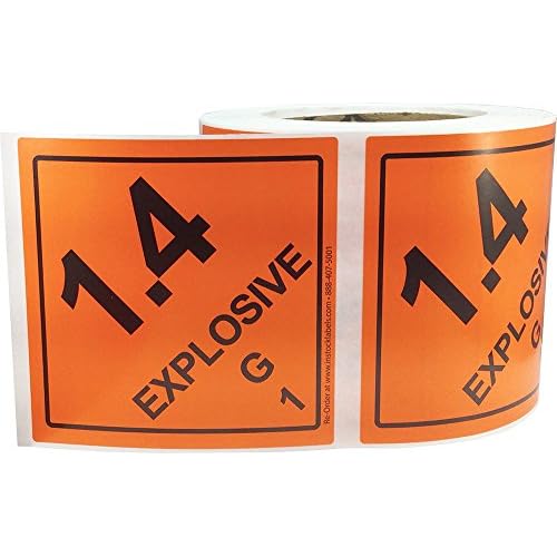 Hazard Class 1 D.O.T. Explosives 1.4G Hazmat Labels 4x4 Inch Square 500 Adhesive Labels