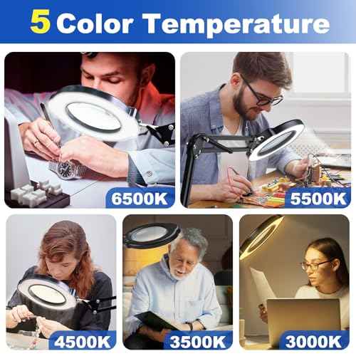 15X Magnifying Glass with Light and Stand, 2-in-1 Lighted Magnifying Desk Lamp Dimmable Magnifier Lamp with Light and Clamp Long Arm 84PCS LED Beads Real Glass Lens for Work Close Work Hobby