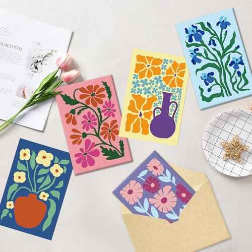 24 Pack Floral Greeting Cards with Envelopes, Floral Blank Note Cards Set for All Occasions, Boxed 8 Floral Designs Cards for Thank You, Birthday, Wedding, Condolence, Invitation, etc.