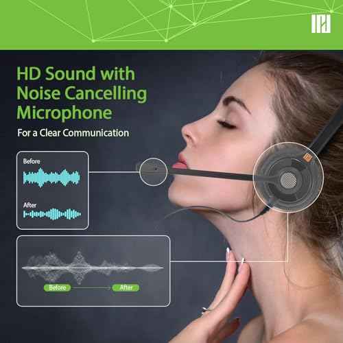 IPD Phone Headset for Office and Call Center Wired QD to RJ9, IPH-210 monaural-Compatible with Polycom VVX,Avaya,Nortel,NEC,Fanvil,Mitel landline Phones