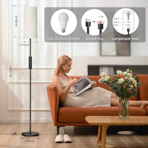 Keepsmile LED Floor Lamps for Living Room,Dimmable Floor Lamp with Remote,Custom Tall Lamp for Bedroom with 12W LED Bulb,Pole Light with Lamp Shade Foot Switch,Modern Standing Lamps for Office Dining