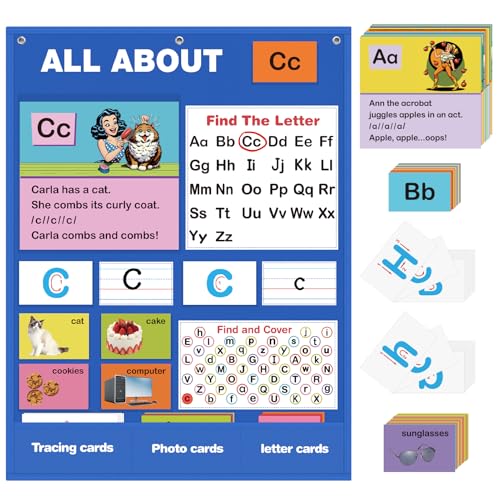 Alphabet Learning Pocket Chart, Alphabet Wall Chart for Toddlers 1-3, Handwriting Practice Letter Tracing Circle Time Learning Center for Classroom, Preschool Classroom Must Haves XL35x 27"