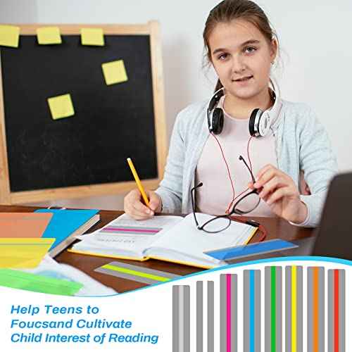 48-Piece Guided Reading Strips - 3-Style Highlighter Strips & 8-Colored Reading Overlays with Transparent Highlighter Stick Tabs & Bookmark for Dyslexia