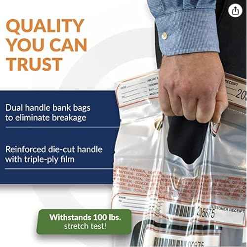 ControlTek Coin Courier 12" x 24.5", Clear, 50 Bags, Tamper-Resistant Coin Bag, Cash Register Money Bag for Bank Deposit, Security Bags Hold Up To 50lbs of Coins 585347