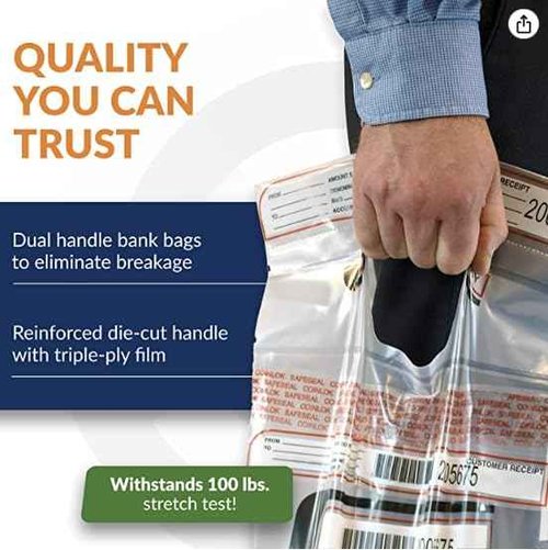 ControlTek CoinLok 12" x 24.5", Clear, 50 Bags, Tamper Resistant Coin Bag, Cash Register Money Bag for Bank Deposit, Security Bags Hold Up To 50lbs of Coins 585100