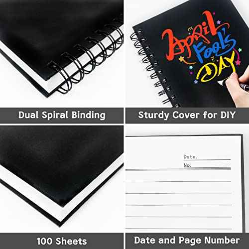 4 Pack Spiral Notebook,A5 Lined Black Journal Notebook 5.62 x 8.4 inches-100 Sheets/200 Pages,100GSM Thick Paper,Hardcover Journals for Writing Work School Supplies