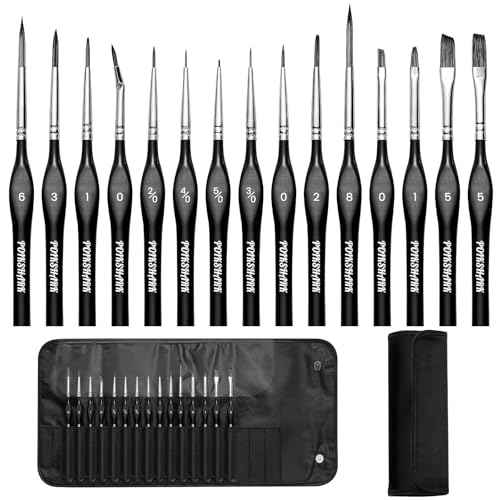 15 Pcs Micro Detail Paint Brushes Set with Portable Case for Oil Watercolor Acrylic Painting, Triangle Model Paint Brush Set for Fine Detailing,Watercolor Paint by Numbers Kit for Adult Painting