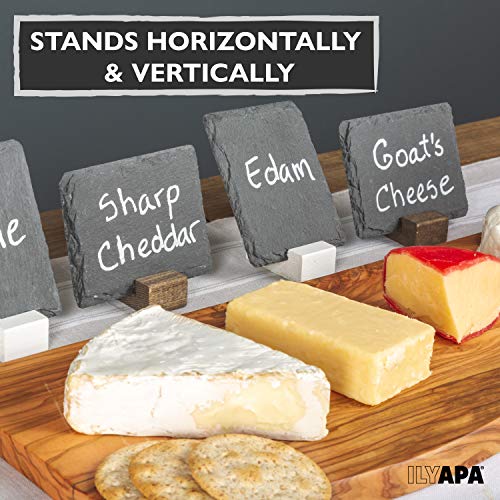 Ilyapa Mini Chalkboard Signs with Stand, 8 Pack - Rustic 5x6 Inch Small Slate Tabletop Chalk Boards with Wood Stands Set, Food Signs for Buffet Table