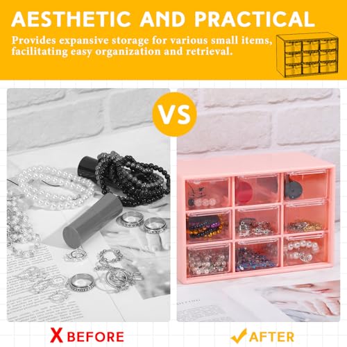Wenqik Pink 2-Piece Mini Drawer Storage Organizer with 9 Clear Compartments