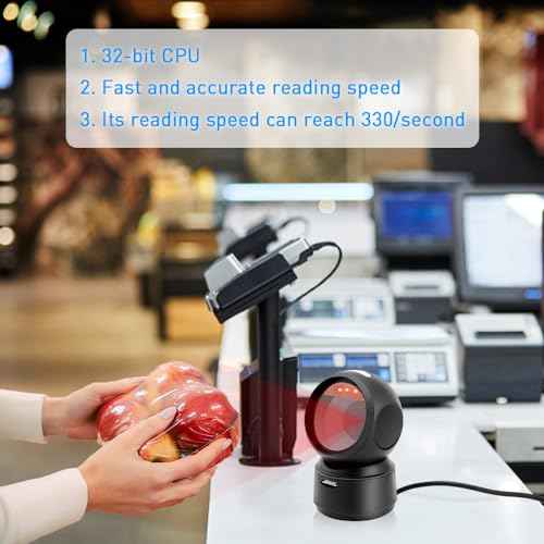 1D 2D Desktop Barcode Scanner, Omnidirectional Automatic Sensing Platform Scanner, Hands-Free USB Wired Image Sensing QR Barcode Reader