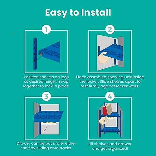 LockerMate Double Locker Shelf, Adjustable Width and Height to Fit Most School Lockers, Blue