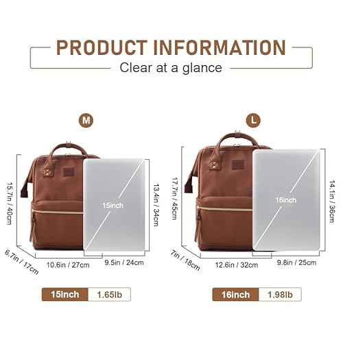 Kah&Kee Leather Backpack for Women and Men 15-inch Laptop Bag | Teacher Professional, Diaper Bag Backpack, Ideal for Work, School, Nurse, College & Travel (Brown, Medium)