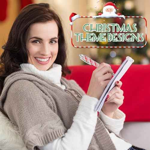 Cholemy 200 Pcs Christmas Pens Bulk Christmas Ink Gel Pens Bulk Ballpoint Xmas Novelty Theme Black Ink Gifts for Adults Coworkers Team(Classic Style)