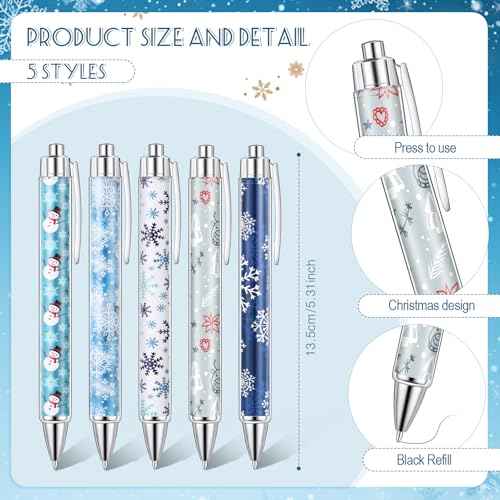 Tenceur 200 Pcs Christmas Pens Winter Snowflake Christmas Novelty Pens Bulk Xmas Ballpoint Pen Rollerball Pen Xmas Gift for School Office Home Supplies