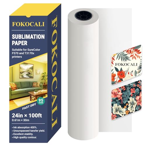 95gsm 24in x 100ft Dye Sublimation Paper for SureColor F570 Printer, Fast Dry Dye-Sublimation Paper Roll 2" Core