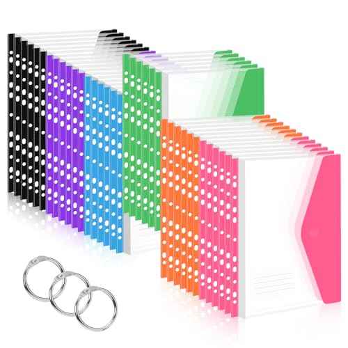 36 Pack Binder Folders with Pockets 11 Holes Expandable Dividers for 2/3/4 Ring Document Pouch with Snap Button & Label Loose-Leaf Transparent Binder Organizer for School Home Office