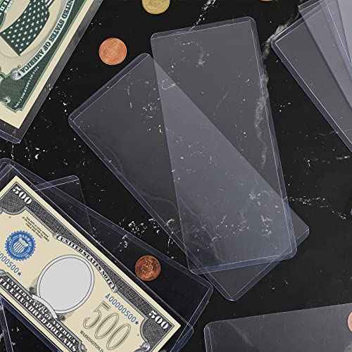 Sepamoon 100 Pieces Dollar Bill Sleeves, 6.9 x 2.95 Inch Hard Plastic Clear Currency Sleeves Waterproof Currency Holder Dollar Bills Display Protector Organizer Case Supplies for Collectors