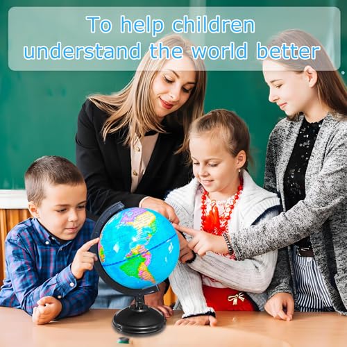 6'' Geographic World Globe,Kids Educational Globes with Stand,Decorative Rotating World Map Globes Decor,Political Globe for Child Classroom Geography Teaching,Kids Room