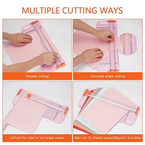 Paper Cutter,Portable Paper Slicer,12 Inch Paper Trimmer Scrapbooking Tool with Automatic Security Safeguard and Side Ruler for Craft Paper,A4 Paper,Coupon, Label and Cardstock (Pink)