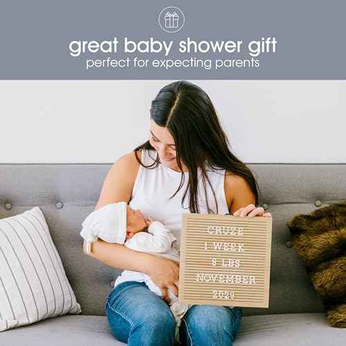 Pearhead Wooden Letterboard Set - Ideal Photo Sharing Prop for Baby Announcements, Milestone Keepsake, Custom Message Board and Shower Gift - Includes 188 Letters, Numbers, and Symbols - Natural Wood