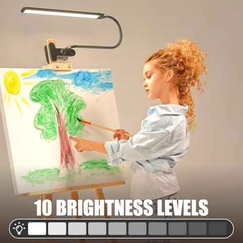 Clip-On LED Easel Lamp for Artists, 3 Color Modes, 10-Level Dimmable, 300lm Eye-Care Reading Light for Painting, Drawing with Flexible Arm, USB-Powered