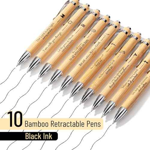 Mr. Pen- Bible Verse Retractable Bamboo Pen, 10 Pack, Black Ink, Christian Pens for Women Men, No Bleed Through, Ballpoint, Inspirational, Bulk