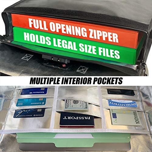 Fireproof and Waterproof Document Bag XL 16x12x3.5 with TSA Lock, Fits Legal Files, High-Viz Design, Lock Box for Travel and Documents, Developed by USA Engineers and Firefighters (Black)
