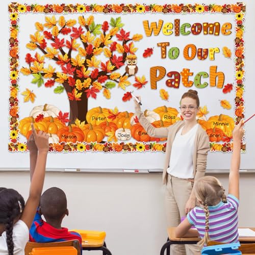 Welcome to Our Patch Fall Classroom Bulletin Board Decorations – Maple Leaves Pumpkin Tree Cutouts