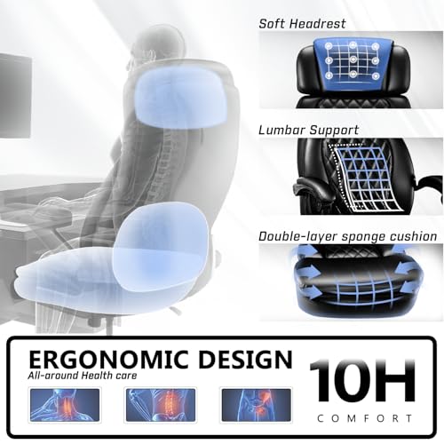 WAILOR 400lbs Executive Office Chair with Foot Rest - Black, Ergonomic Big & Tall PU Leather Chair